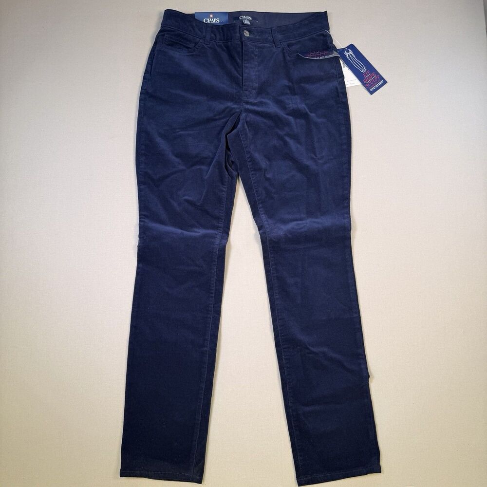 NWT CHAPS Womens Corduroy Pants Size 12 x33 Long Blue Mid Rise Straight Slimming